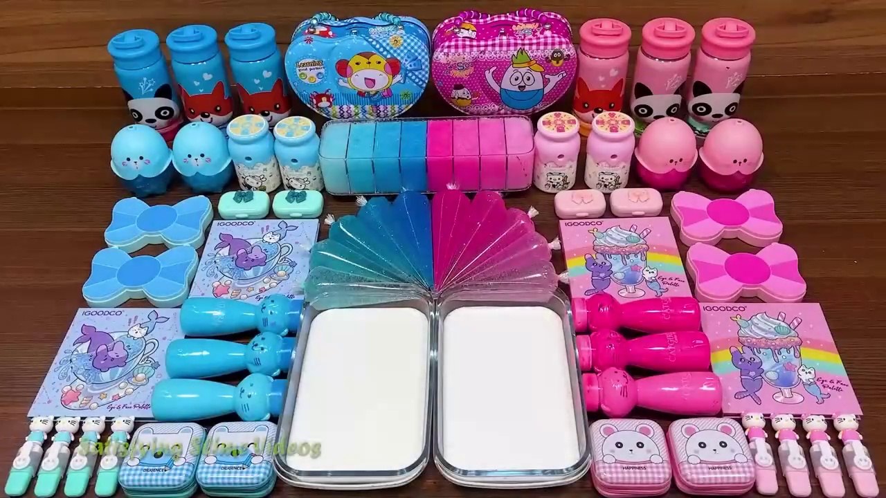 BLUE vs PINK ! Mixing random into GLOSSY SLIME ! Relaxing Slime Video #241