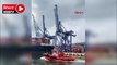 Kocaeli'de gemi kazası: Limana çarptı, vinçler devrildi