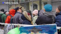 Voters form long queues at polling stations outside Russia