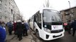 Voters cast their ballots on a bus in the Russian-held Donetsk region