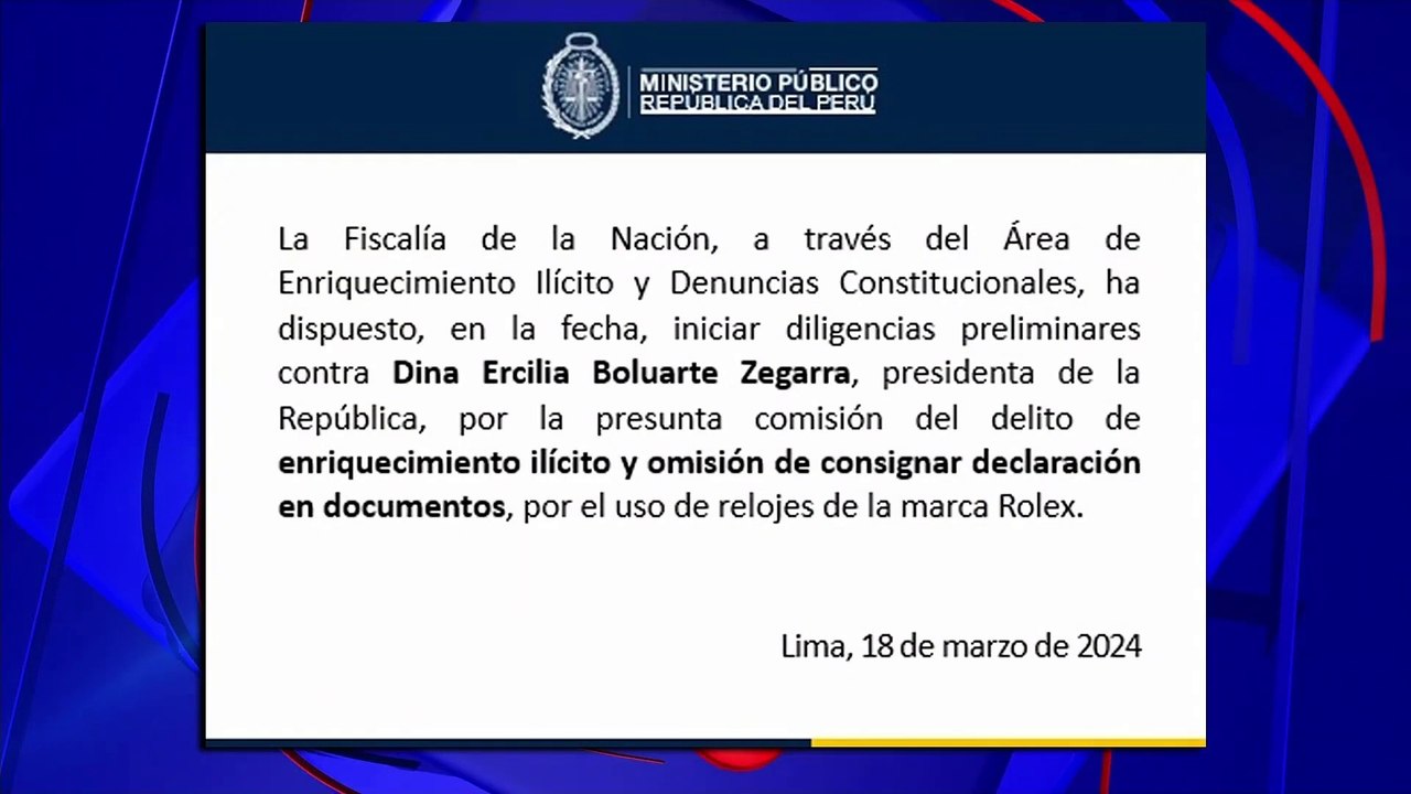 Fiscalía inicia diligencias por uso de relojes Rolex por parte de la presidenta Dina Boluarte