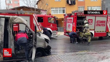 Ataşehir'de çıkan yangında araç cayır cayır yandı