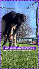 Niño sigue las instrucciones de papá y enternece su inocencia.
