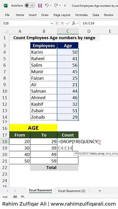 Count Employees Age numbers by range and Salaries Excel 365