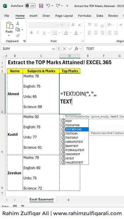 Extract the TOP Marks Attained - EXCEL 365