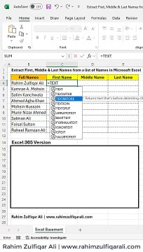 Extract First Middle and Last Names from a list of Names in Microsoft Excel 365