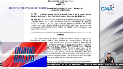 Pastor Quiboloy, ipinaaaresto na dahil paulit-ulit na hindi sumipot sa mga pagdinig sa Senado | UB