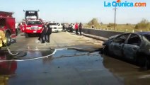 Incendio tras choque en carretera de Mexicali deja 3 lesionados