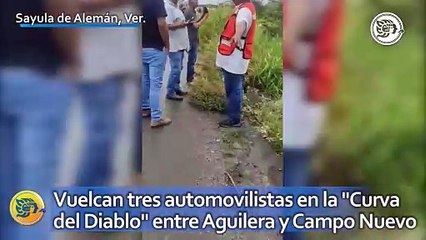 Vuelcan tres automovilistas en la "Curva del Diablo" entre Aguilera y Campo Nuevo