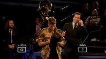 Justin kissing on Late Night with Jimmy Fallon