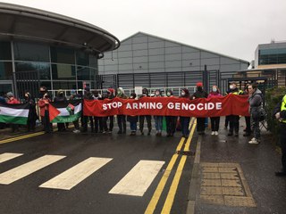 Campaigners stage demonstration outside Leonardo building in Edinburgh