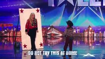 Britains Got Talent 2014   11 year old knife thrower tempts Simon Cowell onto the stage