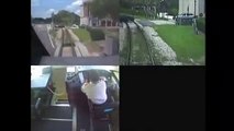 Mujer escapa de la muerte al salir de su auto antes de ser arrollada por un tren