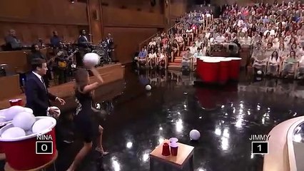 The Tonight Show with Jimmy Fallon Giant Beer Pong with Nina Dobrev