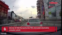 Avcılar D-100 Karayolunda kaza! TIR'ın önündeki otomobile çarpıp, sürükledi