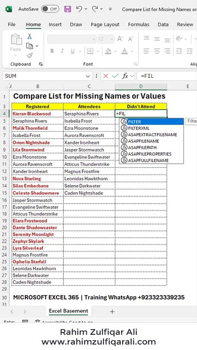 Compare List for Missing Names or Values Excel
