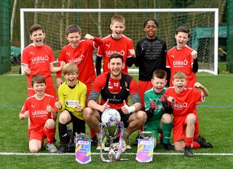 Pupils meet Walsall FC players after reaching Wembley in the EFL Kids Cup.