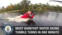 Most barefoot water skiing tumble turns in one minute