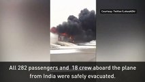 Avión aterriza se incendia en el aeropuerto de Dubai