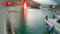 Alanya’da 2 tur teknesinin yandığı anlar güvenlik kamerasına yansıdı