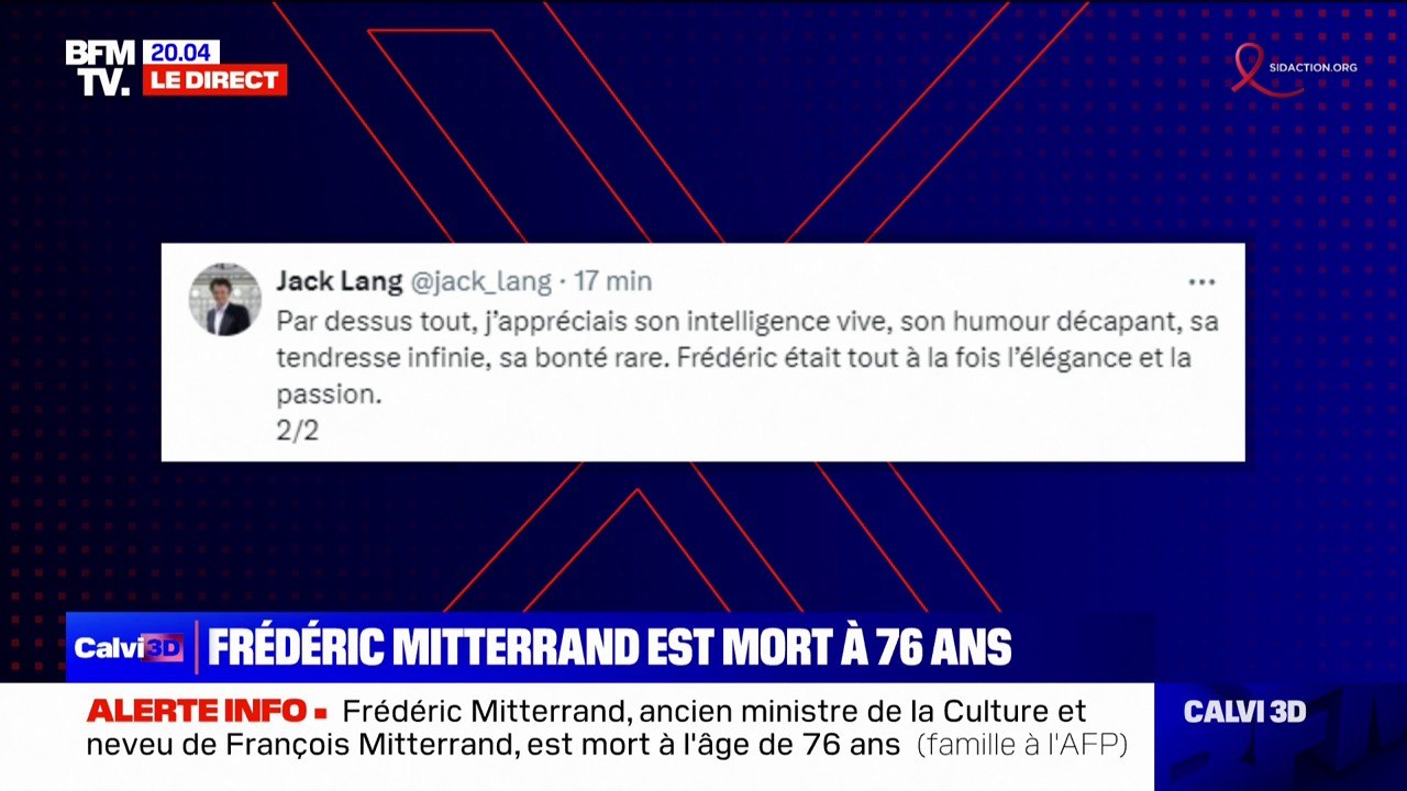 Mort de Frédéric Mitterrand: "Une amitié de plus de 60 ans nous liait d'une affection inaltérable" réagit Jack Lang