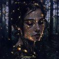 a realistic painting of a woman whos skin glows like fireflies in a dark forest,Midjourney prompts