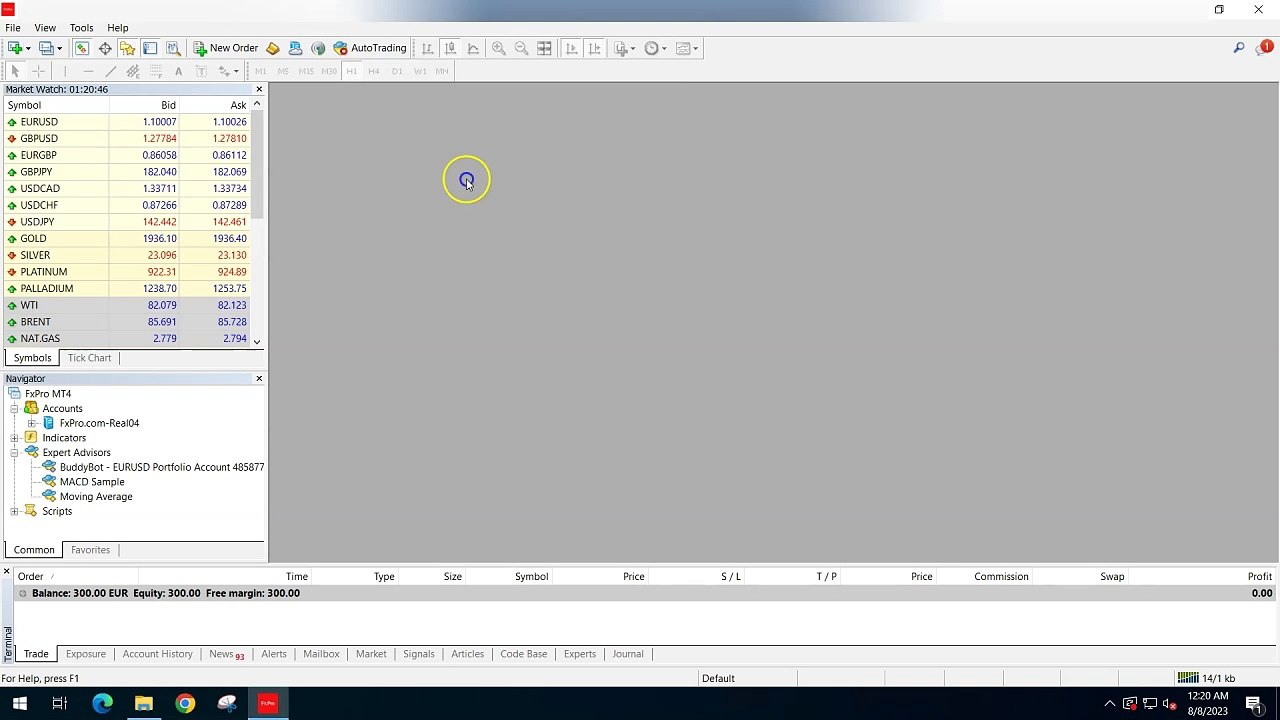 Opening the chart and inserting the bot