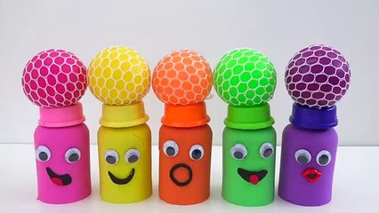 Match Rainbow Colors Squishy  Balls with Kinetic Sand  Milk Bottles Smiley Face _  video for kids