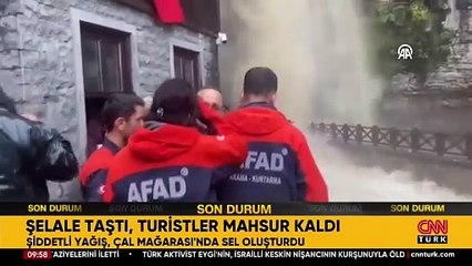 Trabzon'da şelale taştı, turistler mahsur kaldı | Video Haber