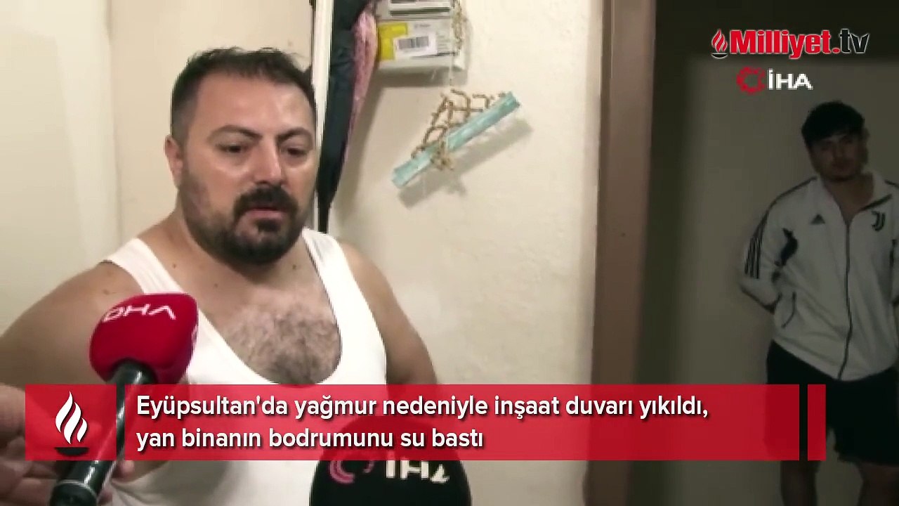 Yağmur nedeniyle inşaat duvarı yıkıldı, yan binanın bodrumunu su bastı
