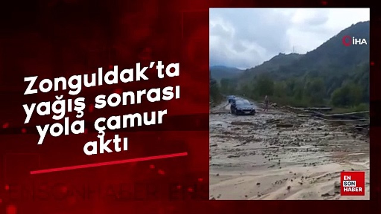 Zonguldak'ta yağış sonrası yola çamur aktı