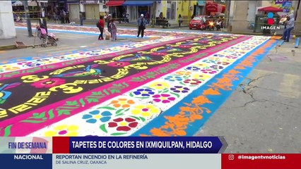 Habitantes de Ixmiquilpan elaboran tapetes de colores para celebrar al Señor de Jalpan