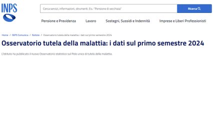 TUTELA DELLA MALATTIA: I dati INPS da gennaio a giugno 2024