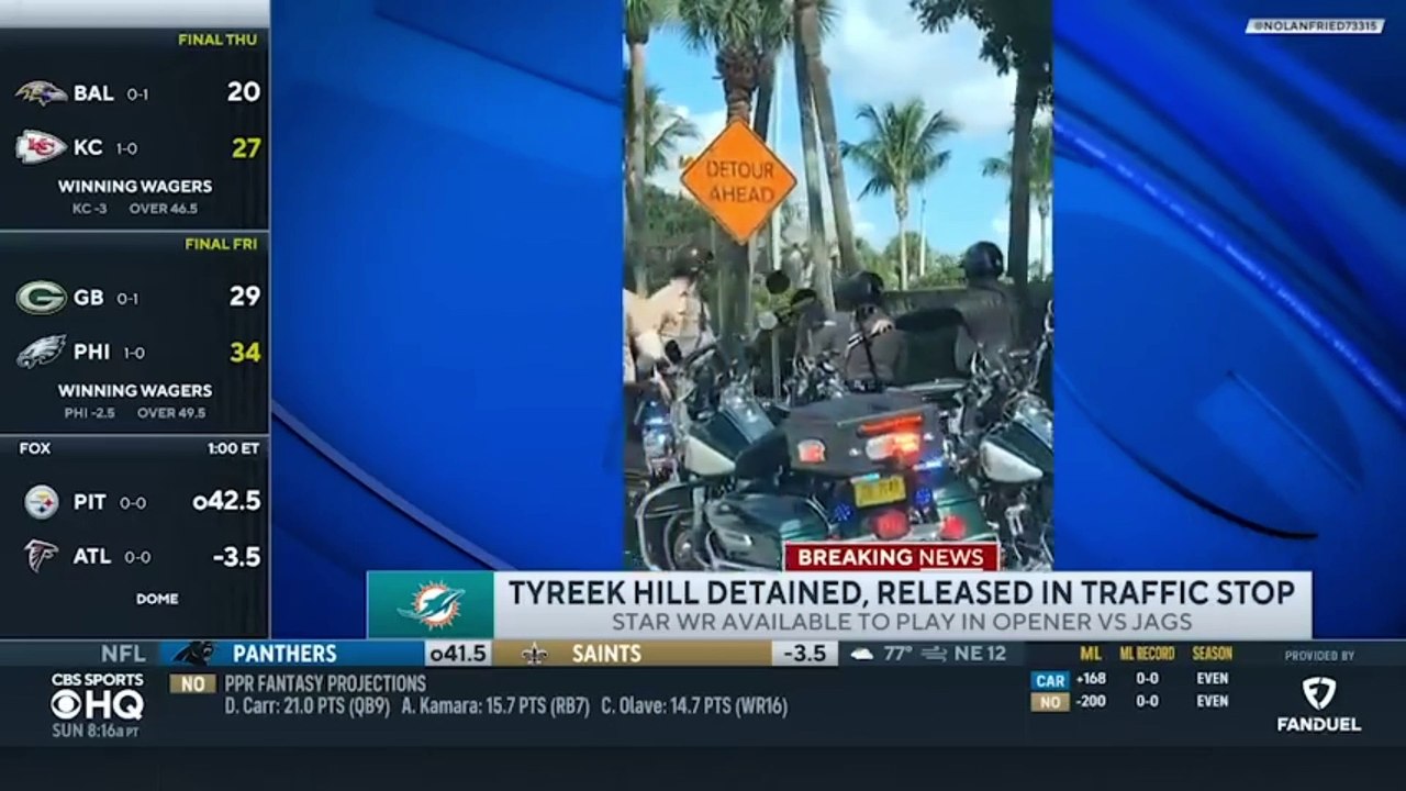 Tyreek Hill detained by police near Dolphins' stadium hours before season opener, officer placed on leave