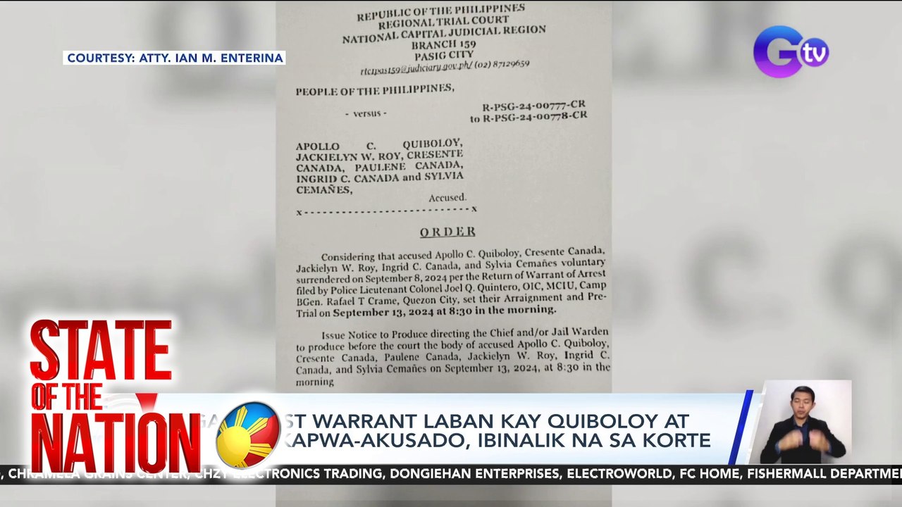 Mga arrest warrant laban kay Quiboloy at iba pang kapwa-akusado, ibinalik na sa korte | SONA