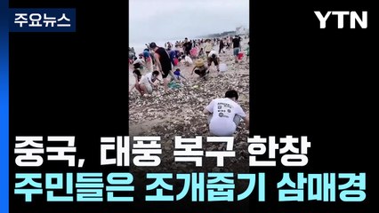 중국 하이난 태풍 복구 한창인데...야자·조개 줍기 삼매경 / YTN