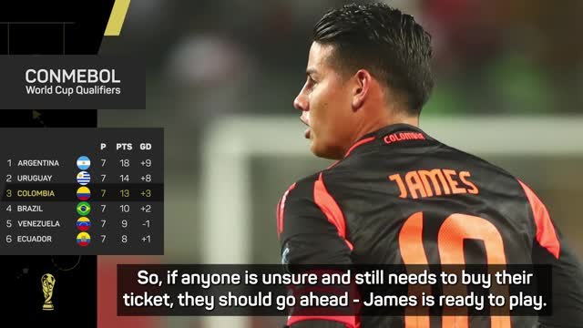 James Rodriguez ready to start for Colombia against Argentina