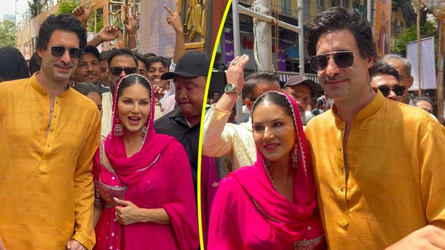एक्ट्रेस Sunny Leone ने Husband Daniel Weber के साथ मशहूर Lalbaugcha Raja का लिया आशीर्वाद