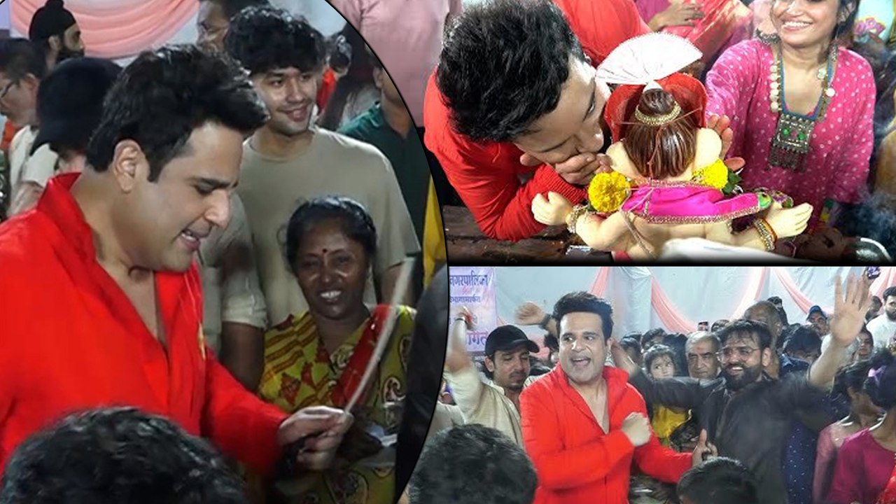 Krushna Abhishek गणपति विसर्जन के वक्त लाल कुर्ते में आए नजर