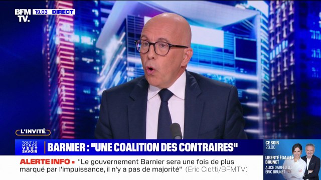 Michel Barnier Premier ministre: C'est l'alliance de ceux qui ne m'ont pas suivi, avec la macronie , affirme Eric Ciotti (LR)