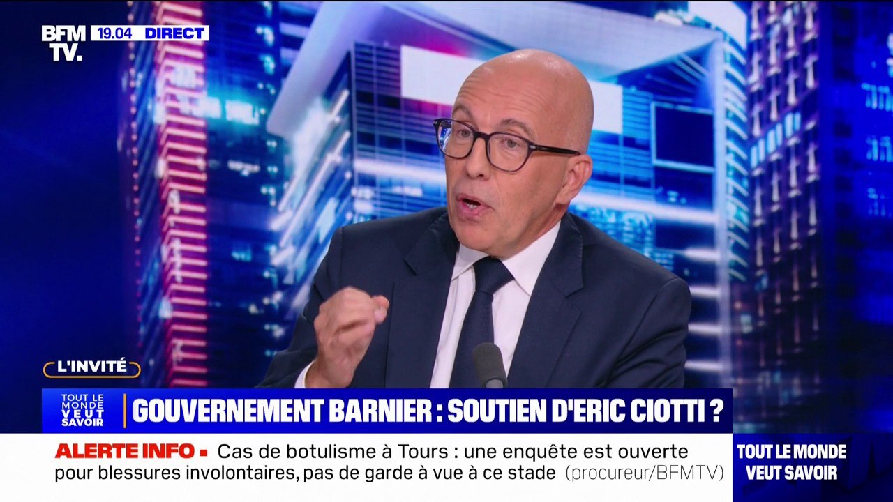 Gouvernement Barnier: "Je ne voterai pas un budget où il y aura une augmentation des prélèvements obligatoires", déclare Eric Ciotti