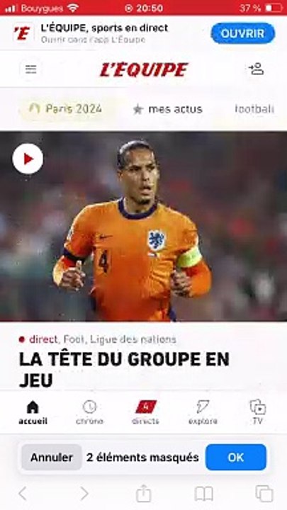 Exemple d'application de Distraction Control sur le site de l'Equipe