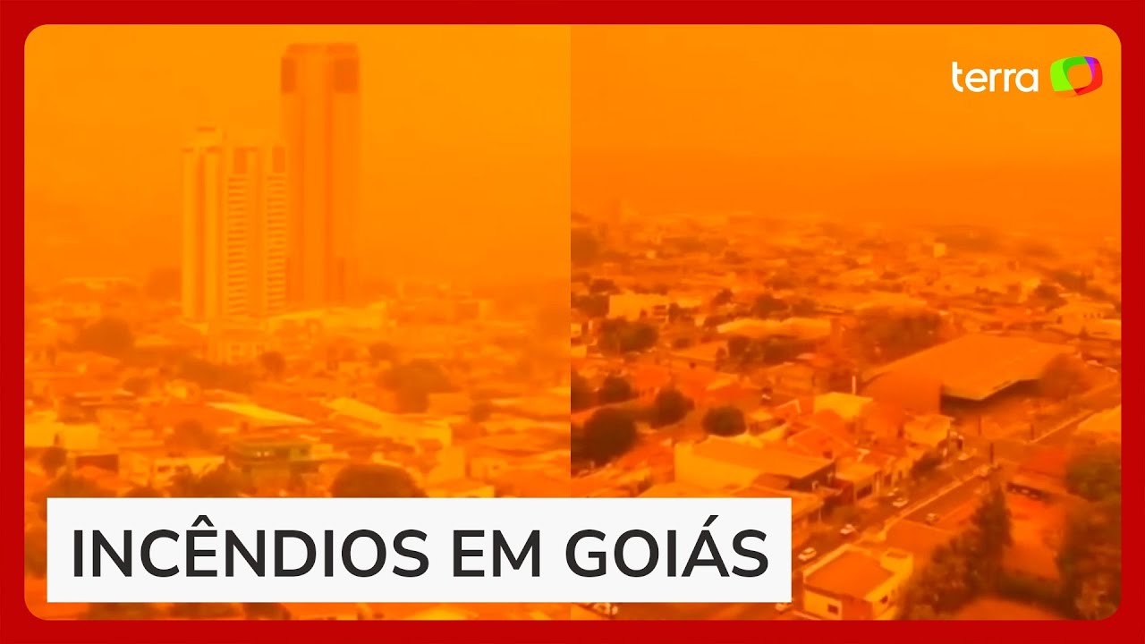 Queimadas deixam cidade de Goiás com o céu laranja e mergulhada em fumaça