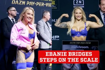Ebanie Bridges steps on the scale