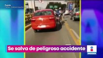 VIDEO: Ciclista se salva de peligroso accidente