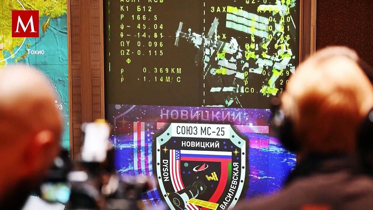 Nave rusa Soyuz MS-25 llega con tres astronautas a la Estación Espacial