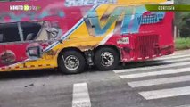 Choque entre un bus y un camión dejó tres pasajeros lesionados, en la autopista Medellín-Bogotá