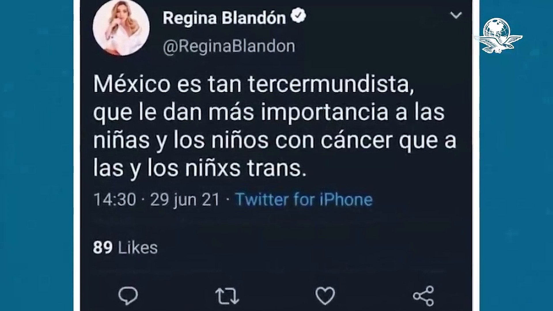 Regina Blandón aclara falso tuit sobre los niños con cáncer