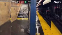 Los viajeros se abren paso a través del metro de Nueva York inundado y los coches se quedan atascados por las inundaciones repentinas de la tormenta Elsa