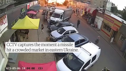 CCTV captures moment Russian missile strikes market in Donetsk, Ukraine